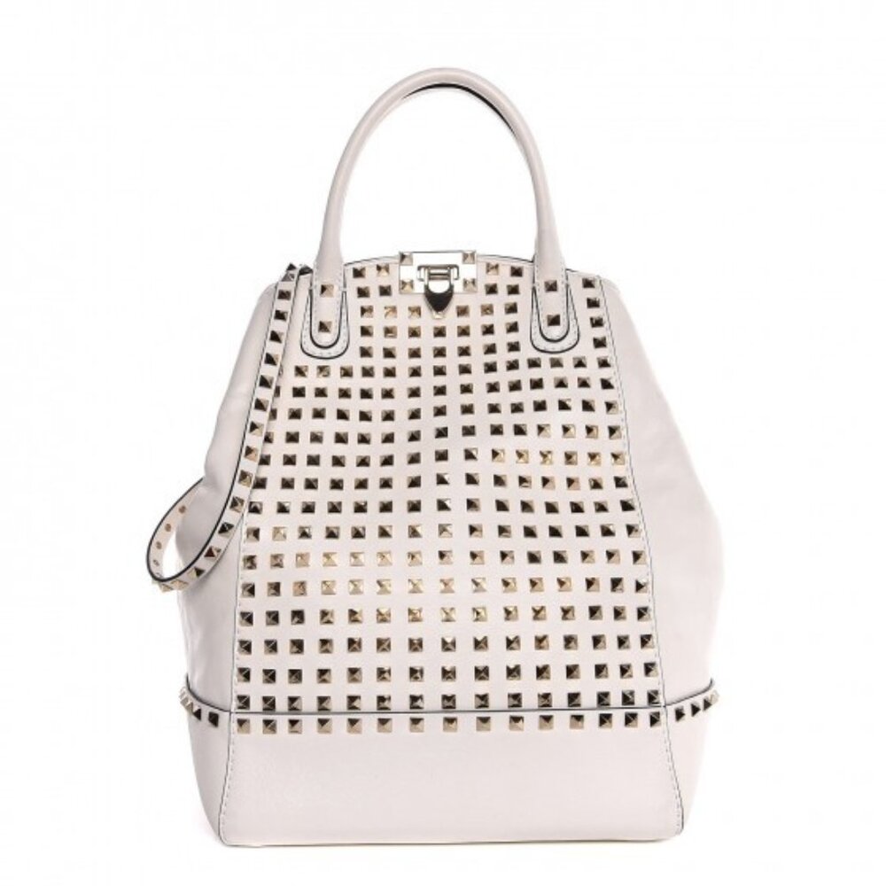 VALENTINO GARAVANI Vitello Leather All Over Stud Rockstud Tote